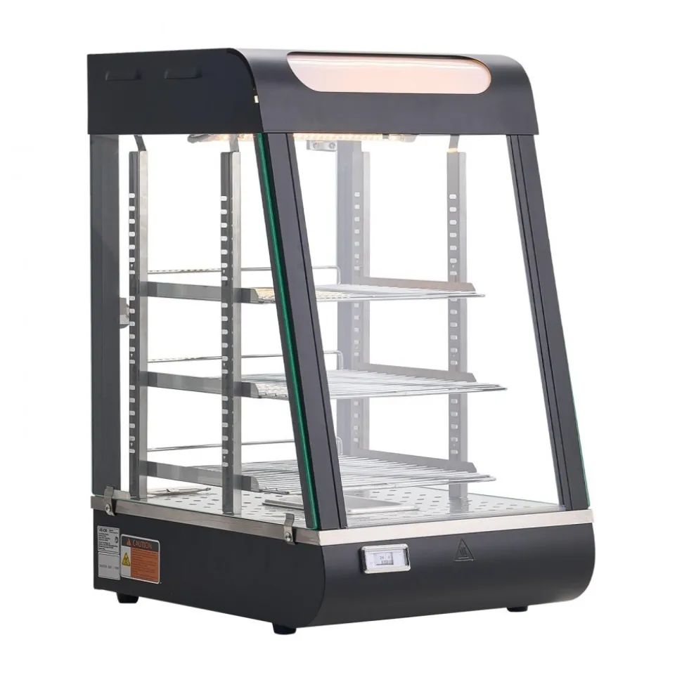 VEVOR 3-Tier Commercial Food Warmer Display, 800W Food Display Warmer with LED Light, Adjustable Shelf and Stainless Steel Frame, 86℉~185℉ Air Heating, 60L for Hamburger, Pizza, Bread, Fried Chicken