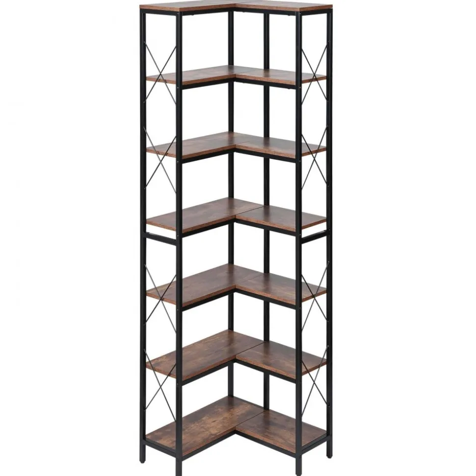 VEVOR 7 Tier Corner Bookshelf, 79" Tall Corner Bookcase with Heavy Duty Metal Frame & Wooden Shelves, Industrial Reversible L Shaped Corner Display Shelf for Bedroom, Living Room, Office