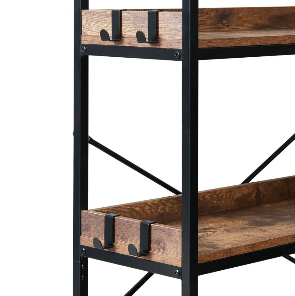 VEVOR 5 Tier Corner Bookshelf with 4 Hooks, 65.4" Tall Corner Bookcase with Heavy Duty Metal Frame & Wooden Shelves, Industrial L Shaped Corner Display Shelf for Bedroom, Living Room, Office