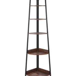 VEVOR 5 Tier Corner Shelf, 70" Tall Corner Bookshelf with Metal Frame & Wooden Shelves, Industrial Corner Ladder Shelf for Living Room, Bedroom, Office, Rustic Brown