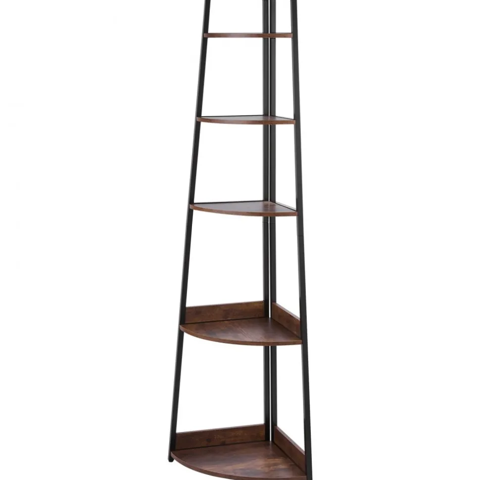 VEVOR 5 Tier Corner Shelf, 70" Tall Corner Bookshelf with Metal Frame & Wooden Shelves, Industrial Corner Ladder Shelf for Living Room, Bedroom, Office, Rustic Brown