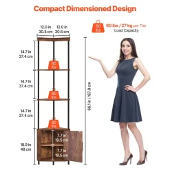 VEVOR 5 Tier Corner Shelf with LED Light, 65.4" Tall Corner Bookshelf with Storage Cabinet, Display Shelf with Multi-color Lights Controlled Via RC/APP for Bedroom, Living Room, Office