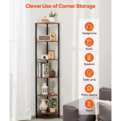 VEVOR 5 Tier Corner Shelf with LED Light, 64" Tall Corner Bookshelf with Storage Shelves for Collectibles, Display Shelf with Multi-color Lights Controlled Via RC/APP for Bedroom, Living Room, Office