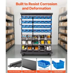 VEVOR 7-Tier Double-Sided Rolling Bin Storage Rack, 94 Plastic Bins, Dual-Sided Parts Organizer with Wheels, Mobile Tool Organizer for Garage, Warehouse, Office, Restaurant, Classroom, Kitchen