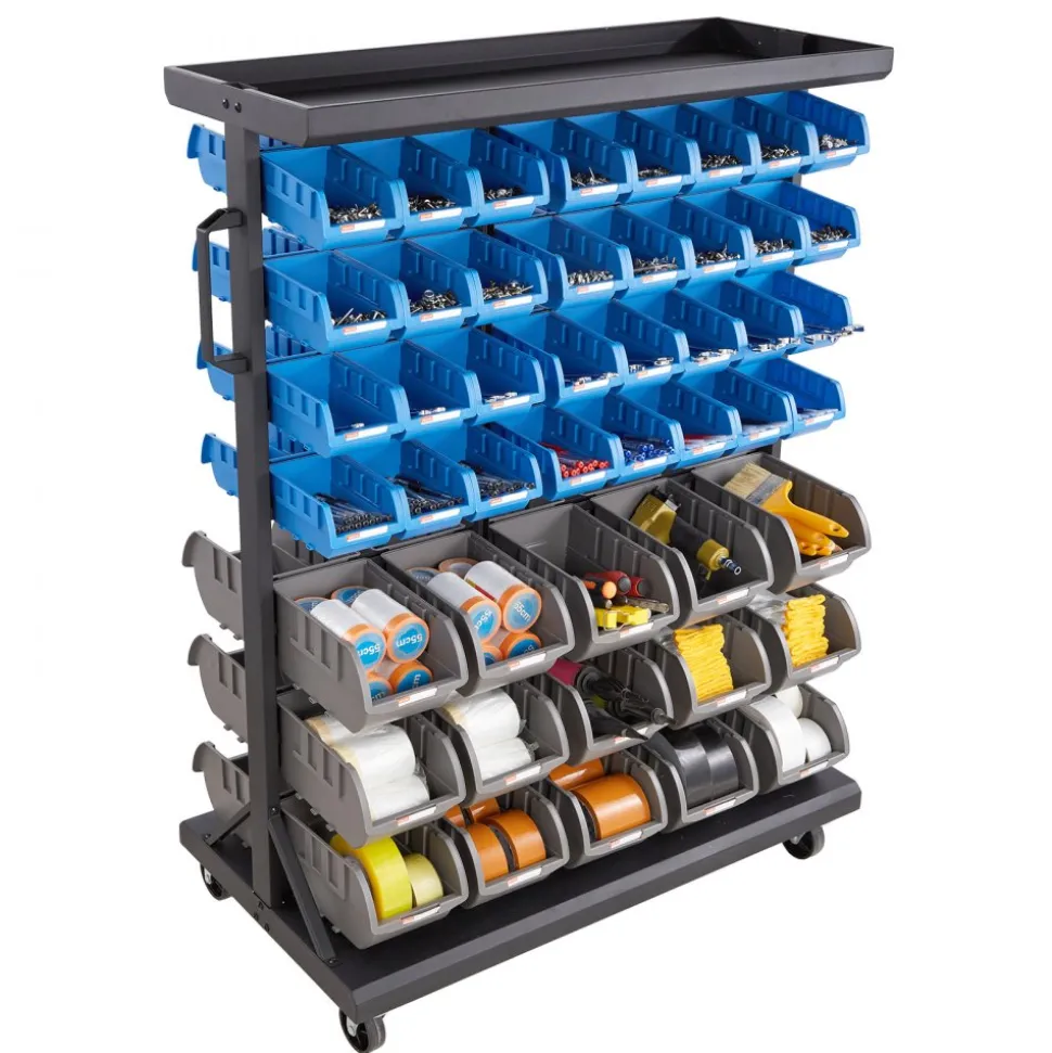 VEVOR 7-Tier Double-Sided Rolling Bin Storage Rack, 94 Plastic Bins, Dual-Sided Parts Organizer with Wheels, Mobile Tool Organizer for Garage, Warehouse, Office, Restaurant, Classroom, Kitchen