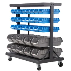 VEVOR 5-Tier Double-Sided Rolling Bin Storage Rack, 68 Plastic Bins, Dual-Sided Parts Organizer with Wheels, Mobile Tool Organizer for Garage, Warehouse, Office, Restaurant, Classroom, Kitchen