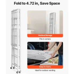 VEVOR 3-Tier Foldable Storage Shelf, 28W x 13D x 36H Inch Folding Metal Rack Shelving Unit, No Assembly Organizer Shelf with 5 Wheels & 4 Hooks for Pantry, Kitchen, Garage, Basement, Black