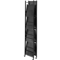 VEVOR 5-Tier Foldable Storage Shelf, 32W x 14D x 72H Inch Folding Metal Rack Shelving Unit, No Assembly Organizer Shelf with 5 Wheels & 4 Hooks for Pantry, Kitchen, Garage, Basement, Black