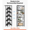 VEVOR 5-Tier Foldable Storage Shelf, 28W x 13D x 66H Inch Folding Metal Rack Shelving Unit, No Assembly Organizer Shelf with 5 Wheels & 4 Hooks for Pantry, Kitchen, Garage, Basement, Black