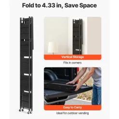VEVOR 6-Tier Foldable Storage Shelf, 24W x 12D x 72H Inch Folding Metal Rack Shelving Unit, No Assembly Organizer Shelf with 5 Wheels & 4 Hooks for Pantry, Kitchen, Garage, Basement, Black