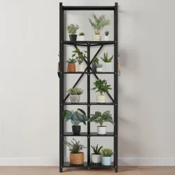 VEVOR 6-Tier Foldable Storage Shelf, 24W x 12D x 72H Inch Folding Metal Rack Shelving Unit, No Assembly Organizer Shelf with 5 Wheels & 4 Hooks for Pantry, Kitchen, Garage, Basement, Black