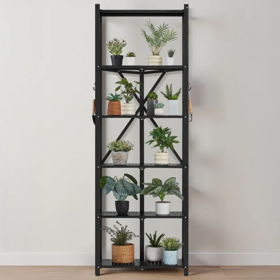 VEVOR 6-Tier Foldable Storage Shelf, 24W x 12D x 72H Inch Folding Metal Rack Shelving Unit, No Assembly Organizer Shelf with 5 Wheels & 4 Hooks for Pantry, Kitchen, Garage, Basement, Black