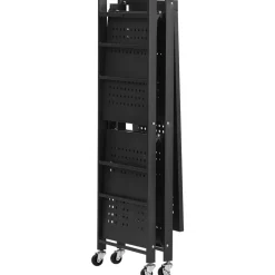 VEVOR 4-Tier Foldable Storage Shelf, 36W x 21D x 60H Inch Folding Metal Rack Shelving Unit, No Assembly Organizer Shelf with 5 Wheels & 4 Hooks for Pantry, Kitchen, Garage, Basement, Black