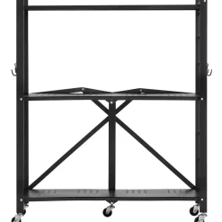 VEVOR 4-Tier Foldable Storage Shelf, 36W x 21D x 60H Inch Folding Metal Rack Shelving Unit, No Assembly Organizer Shelf with 5 Wheels & 4 Hooks for Pantry, Kitchen, Garage, Basement, Black