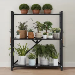 VEVOR 4-Tier Foldable Storage Shelf, 36W x 21D x 60H Inch Folding Metal Rack Shelving Unit, No Assembly Organizer Shelf with 5 Wheels & 4 Hooks for Pantry, Kitchen, Garage, Basement, Black