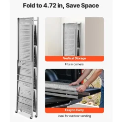 VEVOR 5-Tier Foldable Storage Shelf, 32W x 14D x 72H Inch Folding Metal Rack Shelving Unit, No Assembly Organizer Shelf with 5 Wheels & 4 Hooks for Pantry, Kitchen, Garage, Basement, Grey
