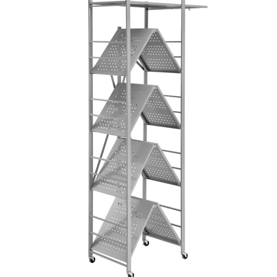 VEVOR 5-Tier Foldable Storage Shelf, 32W x 14D x 72H Inch Folding Metal Rack Shelving Unit, No Assembly Organizer Shelf with 5 Wheels & 4 Hooks for Pantry, Kitchen, Garage, Basement, Grey