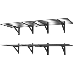 VEVOR 2-Tier Heavy Duty Wall Garage Shelving, 4 Pack 2 x 3 ft Steel Wall Mounted Shelving Unit, 24 x 72 Inch Per Shelf Floating Storage Metal Rack for Garage, 1600 lbs Total Weight Capacity, Black