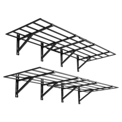 VEVOR 2-Tier Heavy Duty Wall Garage Shelving, 4 Pack 2 x 3 ft Steel Wall Mounted Shelving Unit, 24 x 72 Inch Per Shelf Floating Storage Metal Rack for Garage, 1600 lbs Total Weight Capacity, Black