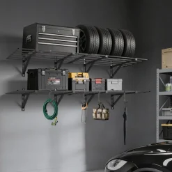 VEVOR 2-Tier Heavy Duty Wall Garage Shelving, 4 Pack 2 x 3 ft Steel Wall Mounted Shelving Unit, 24 x 72 Inch Per Shelf Floating Storage Metal Rack for Garage, 1600 lbs Total Weight Capacity, Black