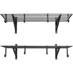 VEVOR 2-Tier Heavy Duty Wall Garage Shelving, 2 x 4 ft Steel Wall Mounted Shelving Unit with Hooks, 24 x 48 Inch Per Shelf Floating Storage Metal Rack for Garage, 520 lbs Total Weight Capacity, Black