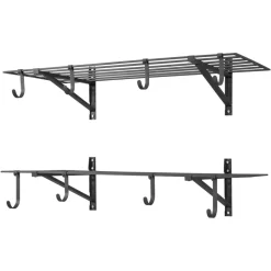 VEVOR 2-Tier Heavy Duty Wall Garage Shelving, 2 x 4 ft Steel Wall Mounted Shelving Unit with Hooks, 24 x 48 Inch Per Shelf Floating Storage Metal Rack for Garage, 520 lbs Total Weight Capacity, Black