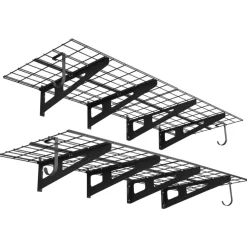 VEVOR 2-Tier Heavy Duty Wall Garage Shelving, 8 Pack 1 x 3 ft Steel Wall Mounted Shelving Unit with Hooks, 24 x 72 Inch Per Shelf Floating Storage Metal Rack, 1000 lbs Total Weight Capacity, Black