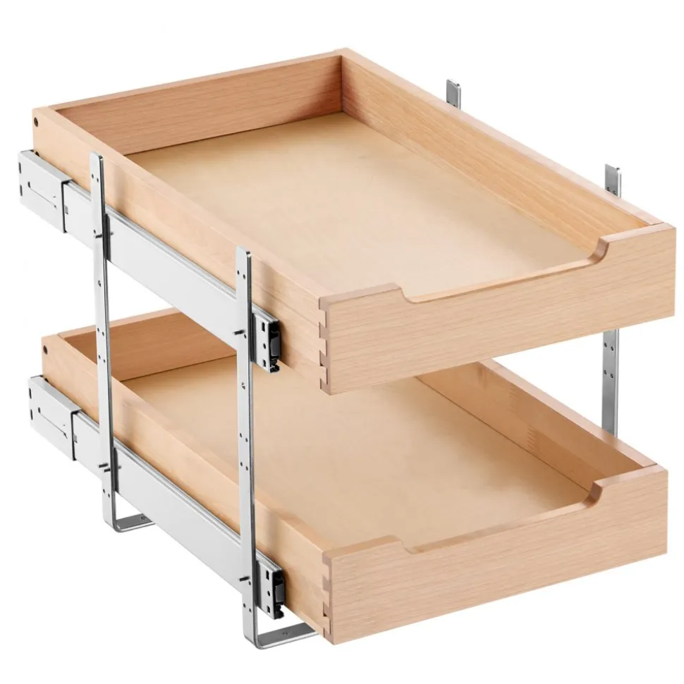 VEVOR 2 Tier Pull Out Cabinet Organizer, 14"W x 21"D Cabinet Drawer, Soft Close Slide out Shelf, Heavy-Duty Sliding Wood Drawer, Adjustable Base Cabinet Organization for Kitchen Pantry Bathroom
