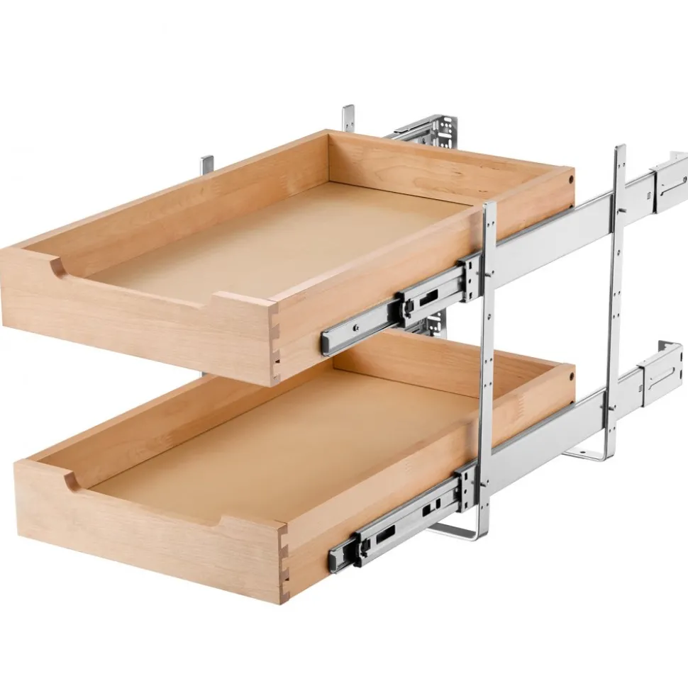 VEVOR 2 Tier Pull Out Cabinet Organizer, 14"W x 21"D Cabinet Drawer, Soft Close Slide out Shelf, Heavy-Duty Sliding Wood Drawer, Adjustable Base Cabinet Organization for Kitchen Pantry Bathroom