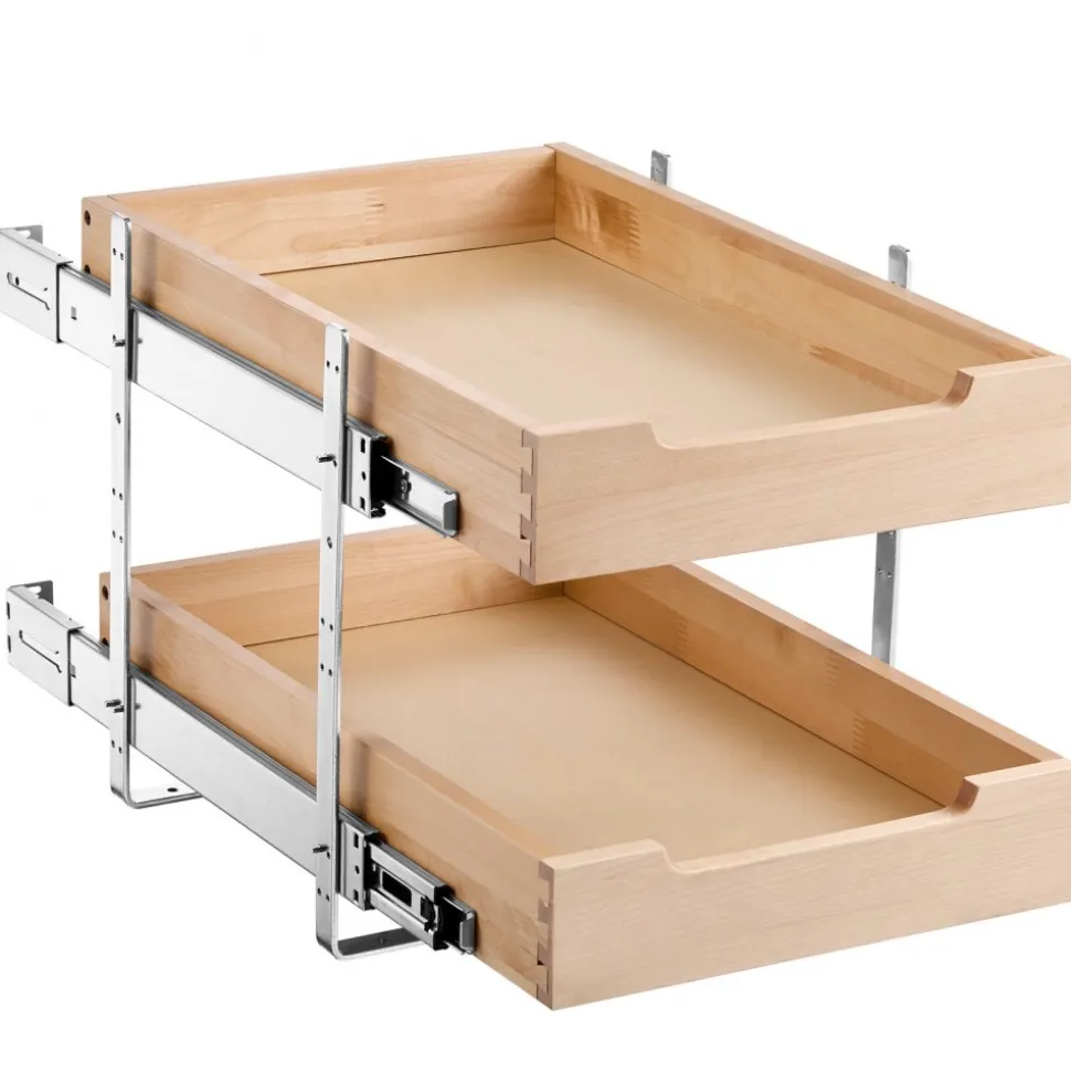 VEVOR 2 Tier Pull Out Cabinet Organizer, 14"W x 21"D Cabinet Drawer, Soft Close Slide out Shelf, Heavy-Duty Sliding Wood Drawer, Adjustable Base Cabinet Organization for Kitchen Pantry Bathroom