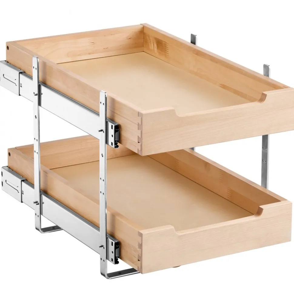 VEVOR 2 Tier Pull Out Cabinet Organizer, 14"W x 21"D Cabinet Drawer, Soft Close Slide out Shelf, Heavy-Duty Sliding Wood Drawer, Adjustable Base Cabinet Organization for Kitchen Pantry Bathroom