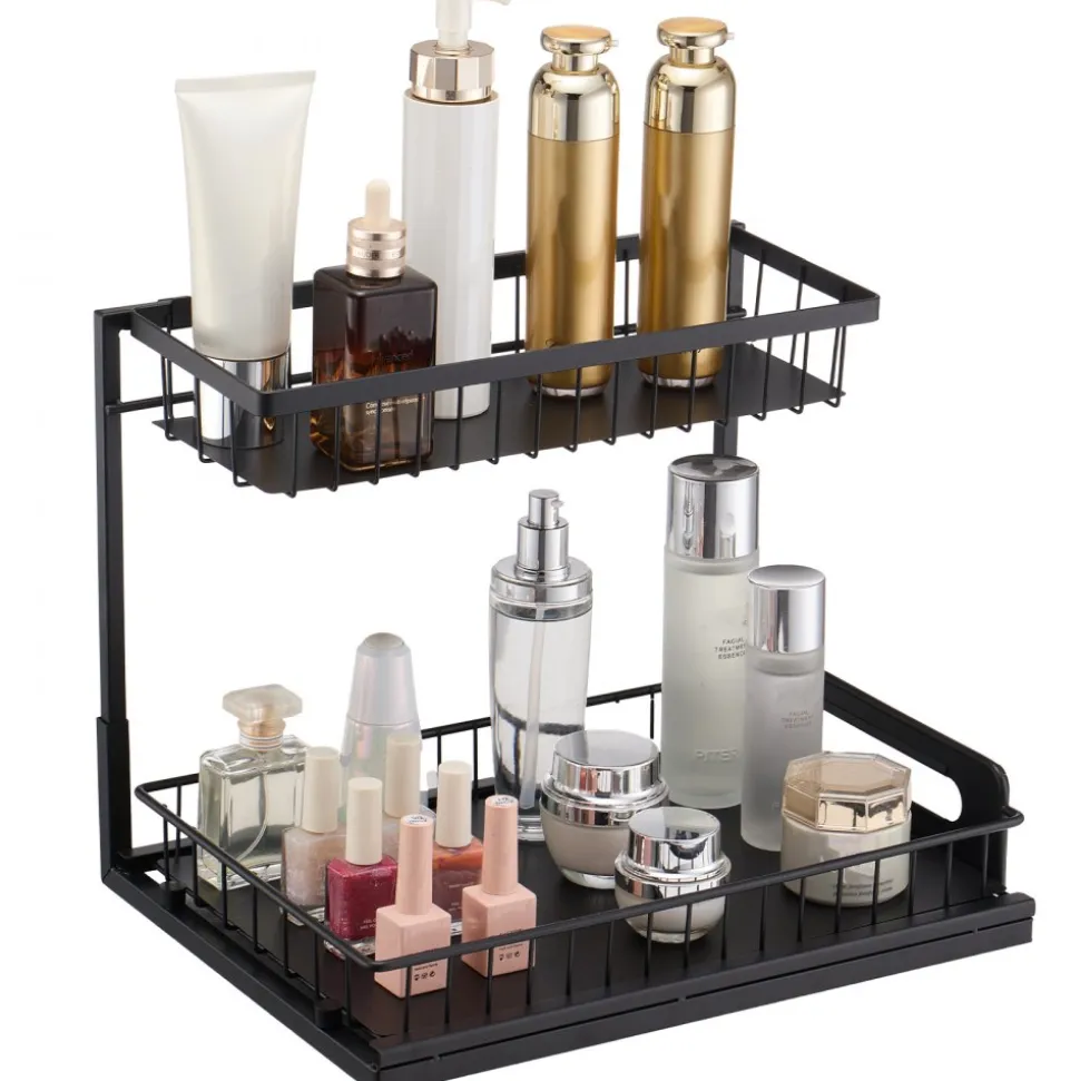 VEVOR 2 Tier Pull Out Cabinet Organizer(10.7"W x 14.2"D ), Under Sink Organizer and Storage, Slide Out Drawer Cabinet Organizer, Wire Basket Sliding Shelf, 12.5"Wx15.5"Dx13"H Install Size for Cabinet