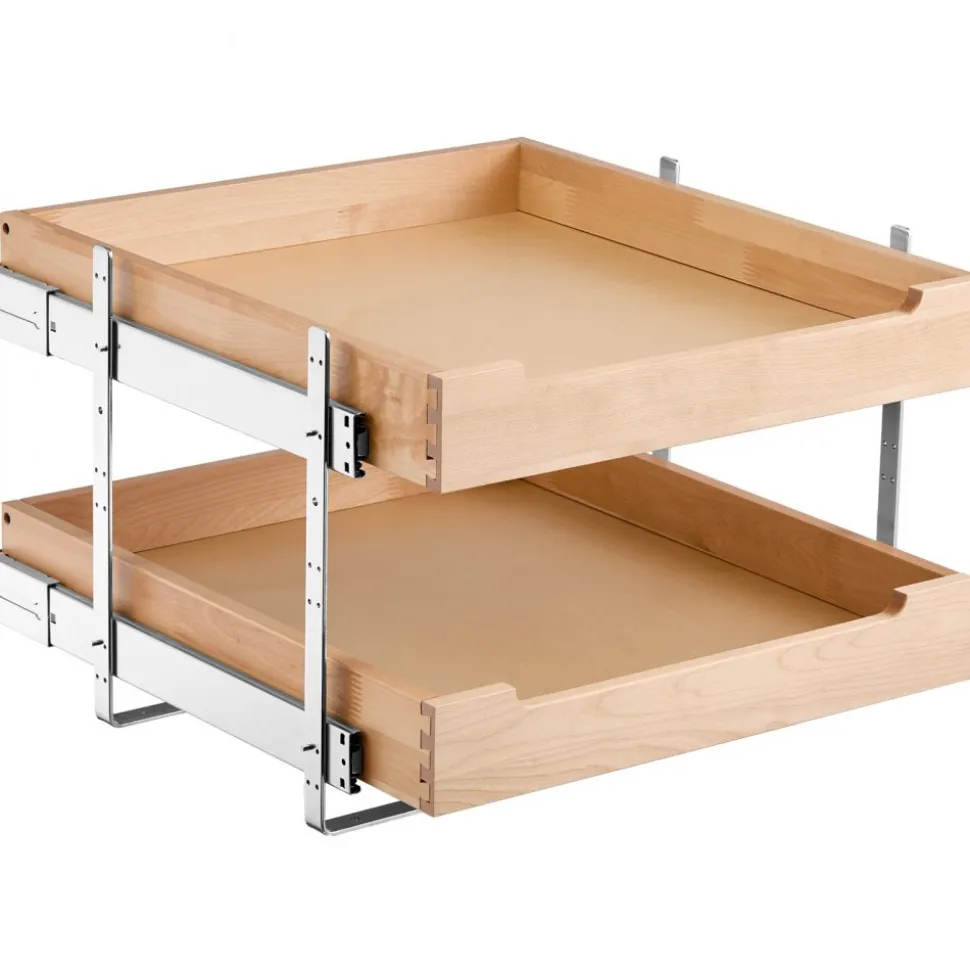 VEVOR 2 Tier Pull Out Cabinet Organizer, 20"W x 21"D Cabinet Drawer, Soft Close Slide out Shelf, Heavy-Duty Sliding Wood Drawer, Adjustable Base Cabinet Organization for Kitchen Pantry Bathroom