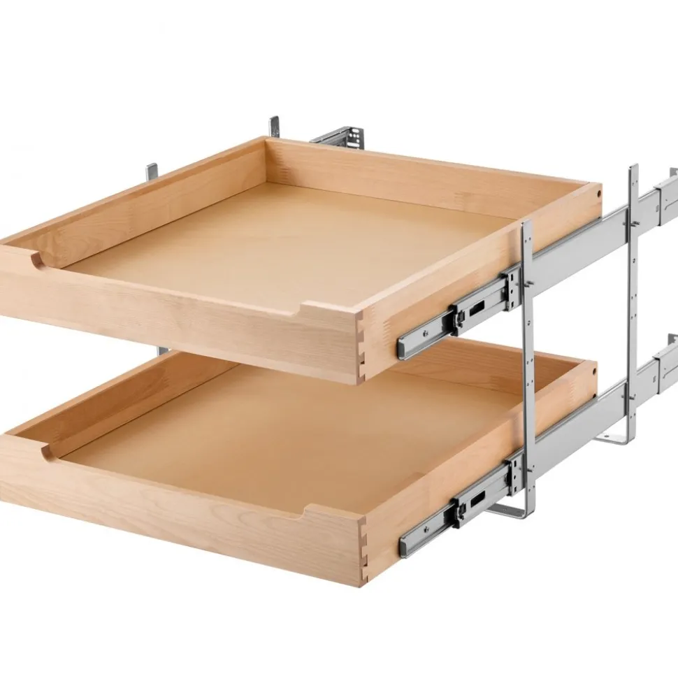 VEVOR 2 Tier Pull Out Cabinet Organizer, 20"W x 21"D Cabinet Drawer, Soft Close Slide out Shelf, Heavy-Duty Sliding Wood Drawer, Adjustable Base Cabinet Organization for Kitchen Pantry Bathroom