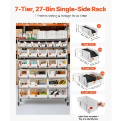 VEVOR 7-Tier Rolling Bin Storage Rack, 26 Organizer Bins, Bin Rack Storage Steel Wire Shelving System with Wheels, Mobile Tool Organizer for Garage, Warehouse, Office, Restaurant, Classroom, Kitchen