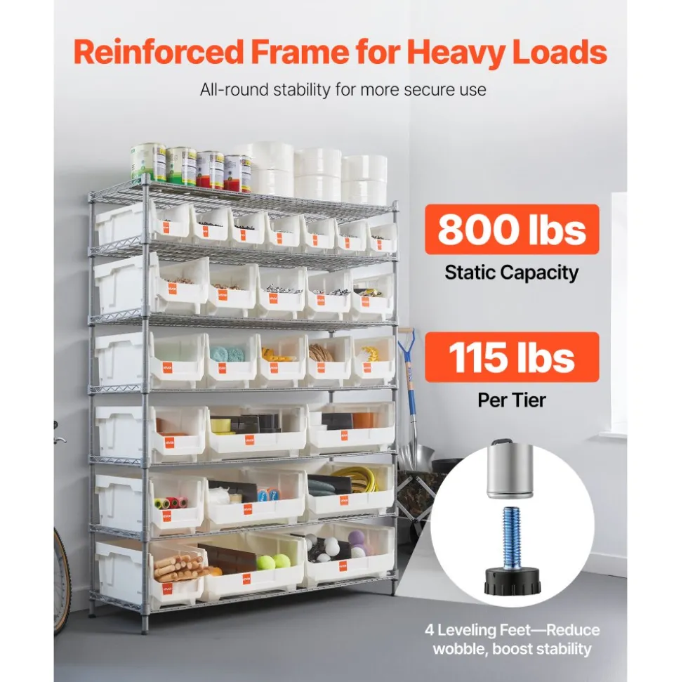 VEVOR 7-Tier Rolling Bin Storage Rack, 26 Organizer Bins, Bin Rack Storage Steel Wire Shelving System with Wheels, Mobile Tool Organizer for Garage, Warehouse, Office, Restaurant, Classroom, Kitchen