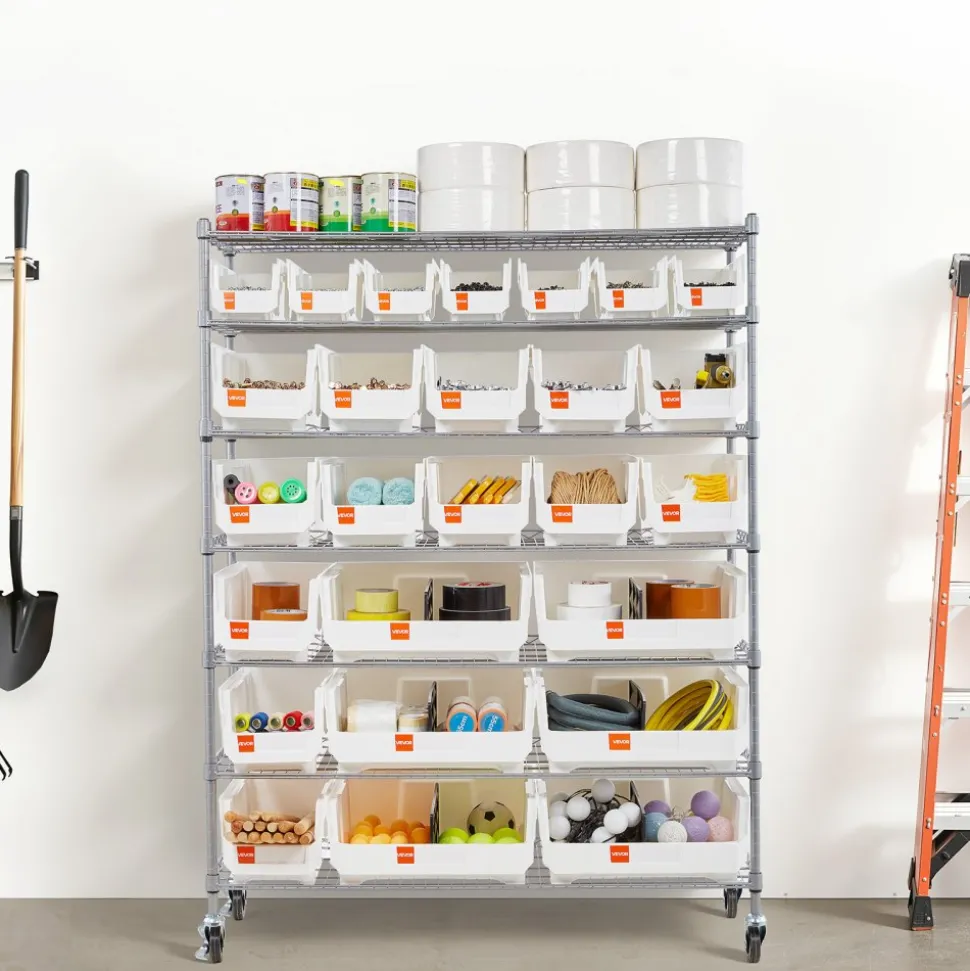 VEVOR 7-Tier Rolling Bin Storage Rack, 26 Organizer Bins, Bin Rack Storage Steel Wire Shelving System with Wheels, Mobile Tool Organizer for Garage, Warehouse, Office, Restaurant, Classroom, Kitchen