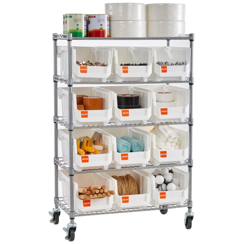 VEVOR 7-Tier Rolling Bin Storage Rack, 18 Organizer Bins, Bin Rack Storage Steel Wire Shelving System with Wheels, Mobile Tool Organizer for Garage, Warehouse, Office, Restaurant, Classroom, Kitchen