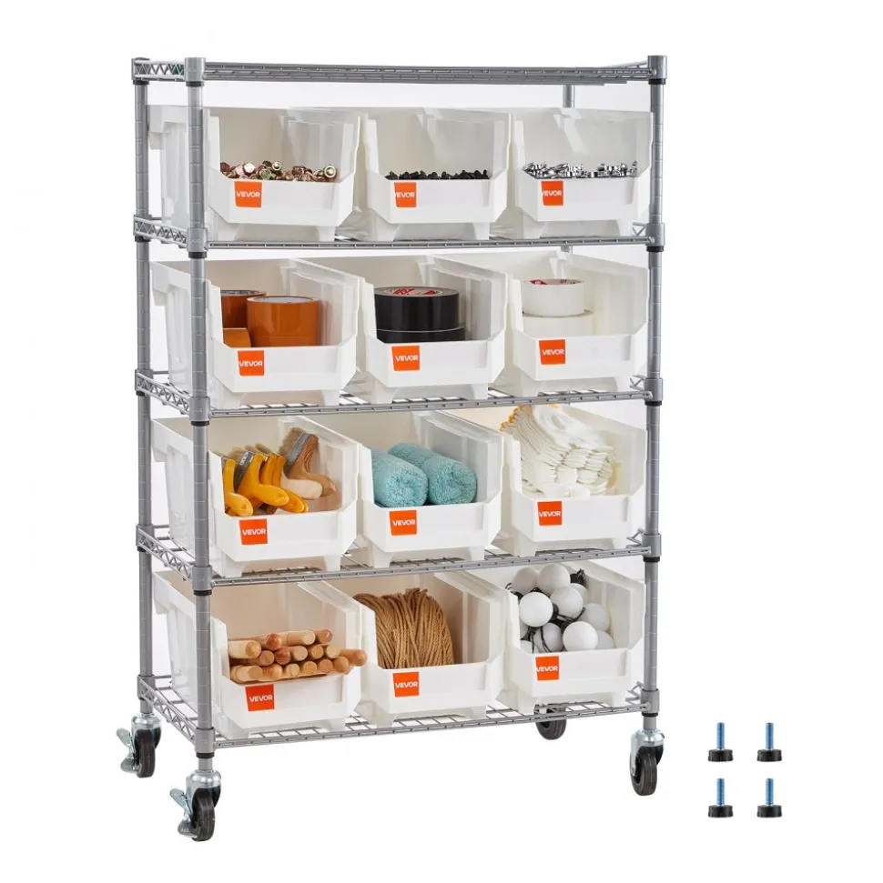 VEVOR 7-Tier Rolling Bin Storage Rack, 18 Organizer Bins, Bin Rack Storage Steel Wire Shelving System with Wheels, Mobile Tool Organizer for Garage, Warehouse, Office, Restaurant, Classroom, Kitchen