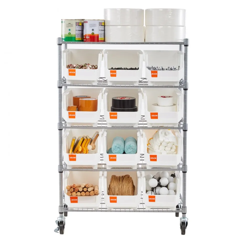 VEVOR 7-Tier Rolling Bin Storage Rack, 18 Organizer Bins, Bin Rack Storage Steel Wire Shelving System with Wheels, Mobile Tool Organizer for Garage, Warehouse, Office, Restaurant, Classroom, Kitchen