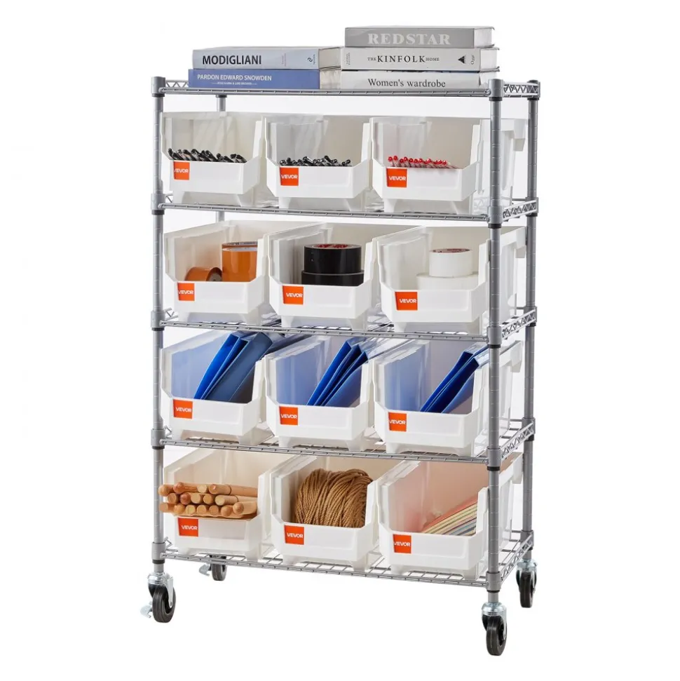 VEVOR 7-Tier Rolling Bin Storage Rack, 18 Organizer Bins, Bin Rack Storage Steel Wire Shelving System with Wheels, Mobile Tool Organizer for Garage, Warehouse, Office, Restaurant, Classroom, Kitchen