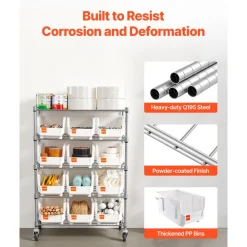 VEVOR 7-Tier Rolling Bin Storage Rack, 18 Organizer Bins, Bin Rack Storage Steel Wire Shelving System with Wheels, Mobile Tool Organizer for Garage, Warehouse, Office, Restaurant, Classroom, Kitchen