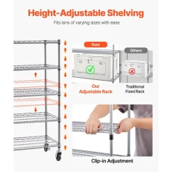 VEVOR 7-Tier Rolling Bin Storage Rack, 18 Organizer Bins, Bin Rack Storage Steel Wire Shelving System with Wheels, Mobile Tool Organizer for Garage, Warehouse, Office, Restaurant, Classroom, Kitchen