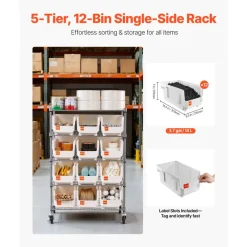 VEVOR 7-Tier Rolling Bin Storage Rack, 18 Organizer Bins, Bin Rack Storage Steel Wire Shelving System with Wheels, Mobile Tool Organizer for Garage, Warehouse, Office, Restaurant, Classroom, Kitchen