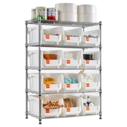 VEVOR 7-Tier Rolling Bin Storage Rack, 18 Organizer Bins, Bin Rack Storage Steel Wire Shelving System with Wheels, Mobile Tool Organizer for Garage, Warehouse, Office, Restaurant, Classroom, Kitchen
