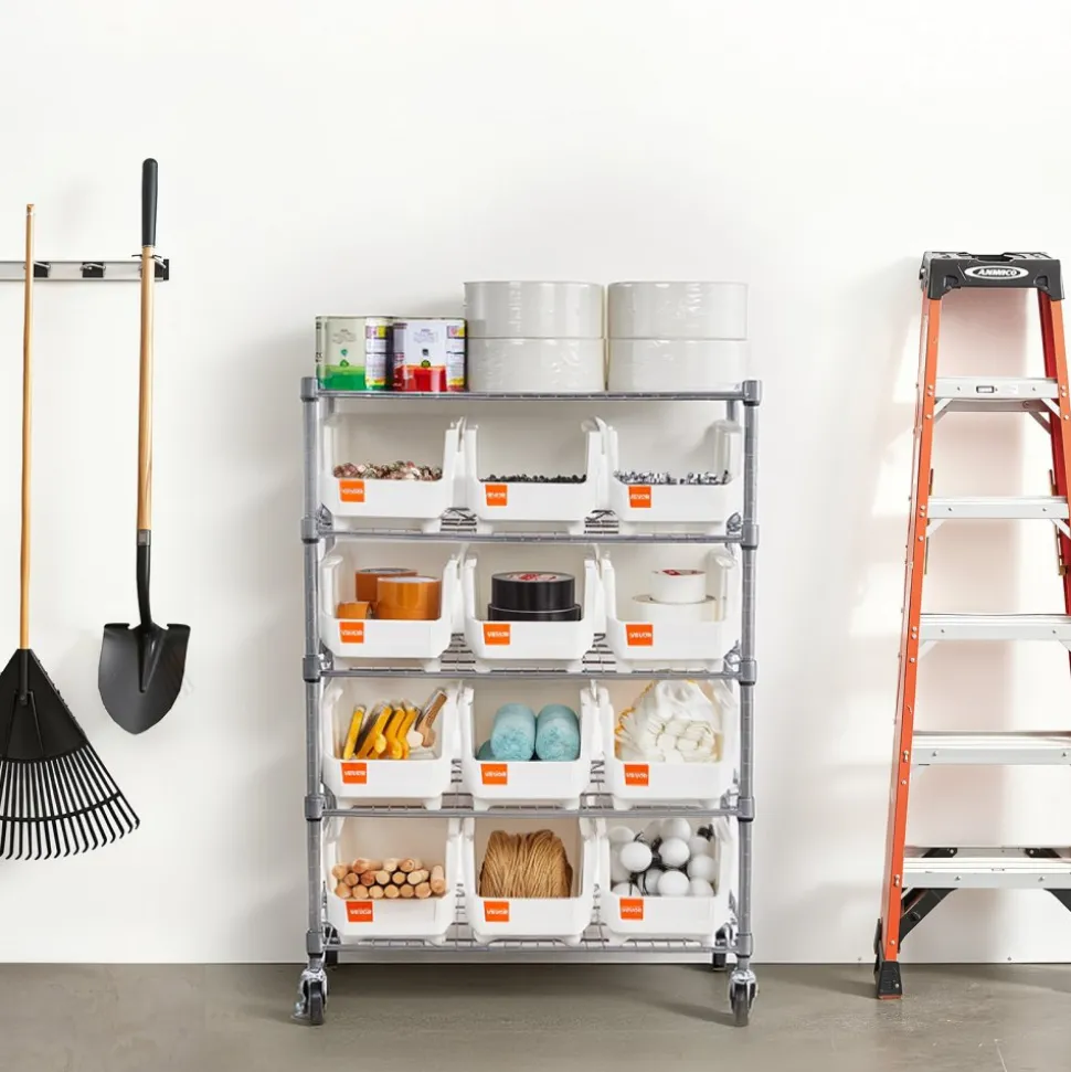 VEVOR 7-Tier Rolling Bin Storage Rack, 18 Organizer Bins, Bin Rack Storage Steel Wire Shelving System with Wheels, Mobile Tool Organizer for Garage, Warehouse, Office, Restaurant, Classroom, Kitchen