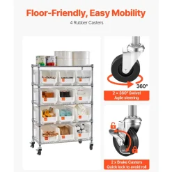 VEVOR 7-Tier Rolling Bin Storage Rack, 18 Organizer Bins, Bin Rack Storage Steel Wire Shelving System with Wheels, Mobile Tool Organizer for Garage, Warehouse, Office, Restaurant, Classroom, Kitchen