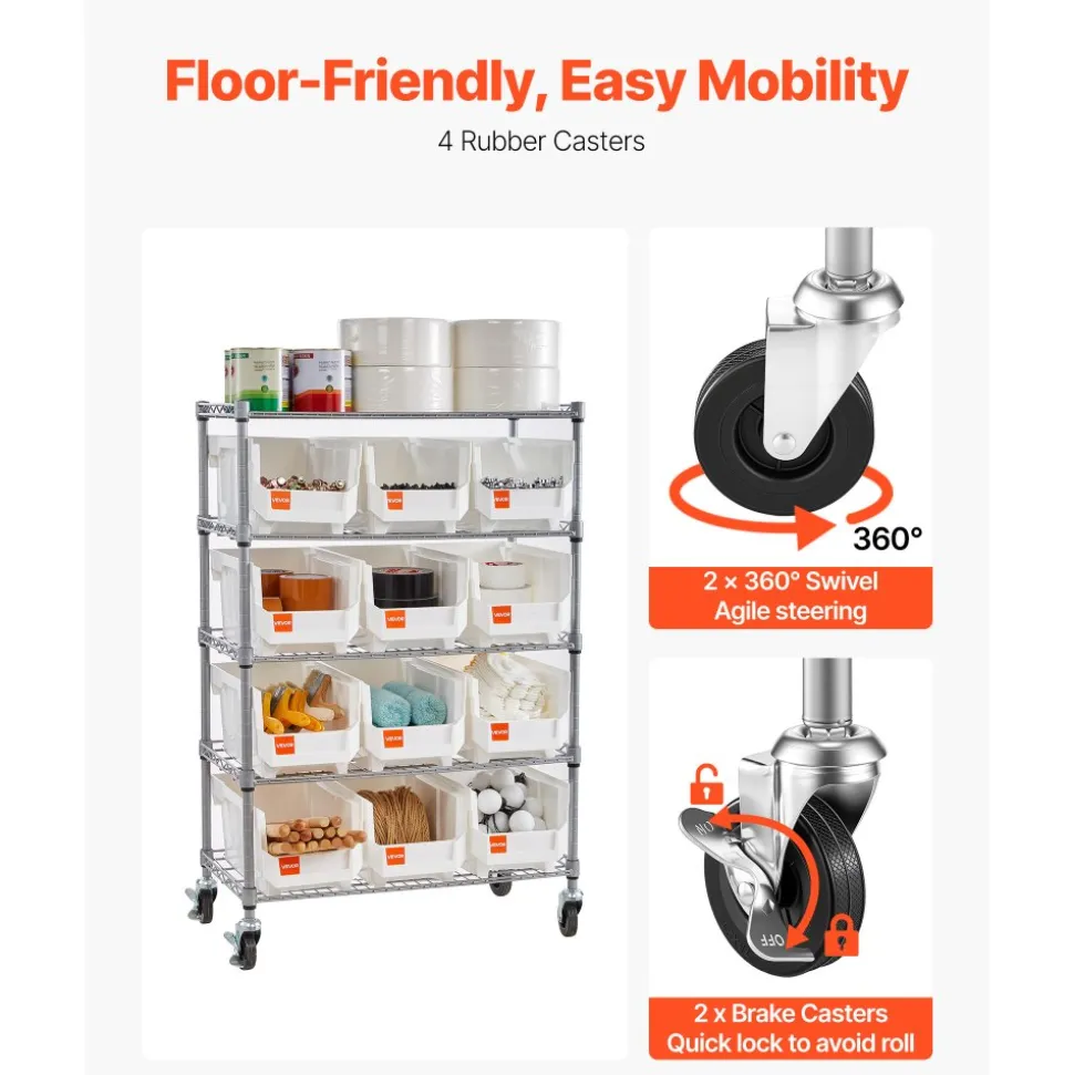 VEVOR 7-Tier Rolling Bin Storage Rack, 18 Organizer Bins, Bin Rack Storage Steel Wire Shelving System with Wheels, Mobile Tool Organizer for Garage, Warehouse, Office, Restaurant, Classroom, Kitchen