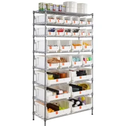 VEVOR 5-Tier Rolling Bin Storage Rack, 16 Organizer Bins, Bin Rack Storage Steel Wire Shelving System with Wheels, Mobile Tool Organizer for Garage, Warehouse, Office, Restaurant, Classroom, Kitchen
