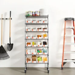 VEVOR 7-Tier Rolling Bin Storage Rack, 24 Small Bins, Bin Rack Storage Steel Wire Shelving System with Wheels, Mobile Tool Organizer for Garage, Warehouse, Office, Restaurant, Classroom, Kitchen